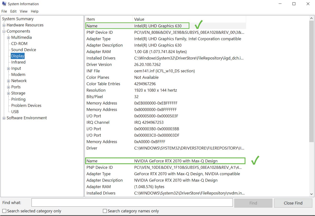 System Summary - Display