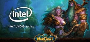 Intel UHD Graphics Logo on World of Warcraft background