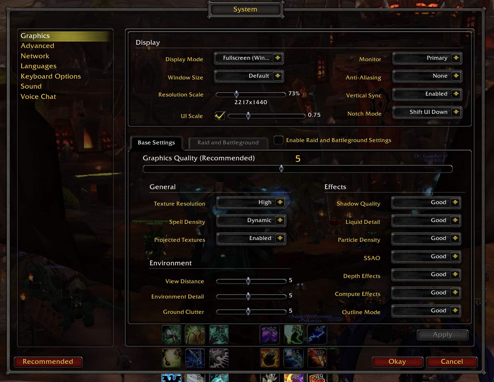 Resolution and graphics quality scaling in WoW for Apple M1