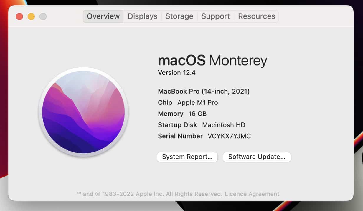 macOS Monterey MacBook Pro 14 inch 2021 Apple M1 Pro