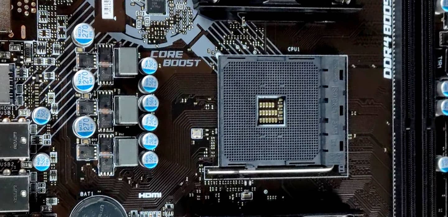 Showing AM4 socket on MSI B450-A PRO (and MAX) motherboard.