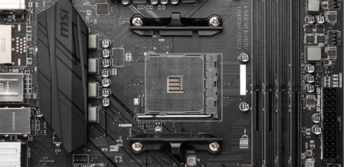 Showing AM4 socket on MSI B550 Gaming GEN3 motherboard.