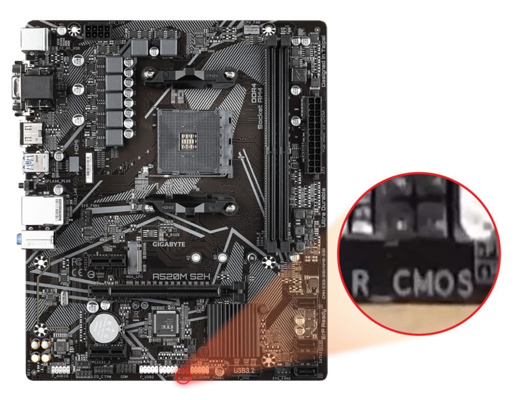How to clear CMOS on GIGABYTE A520M S2H Motherboard 2 Methods